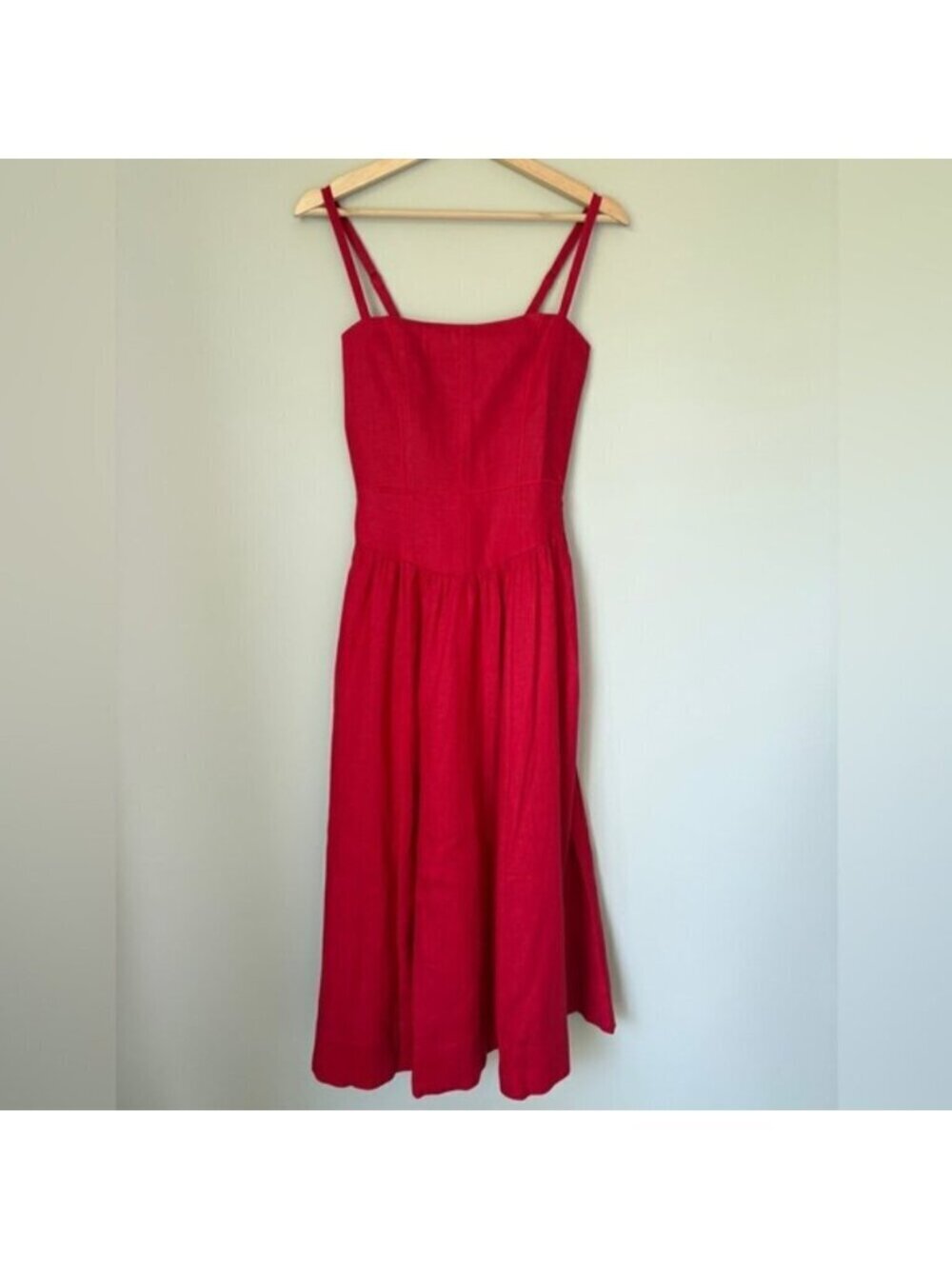 Reformation Katarin Linen Midi Dress Lipstick Red Lace Detail | US 2 UK 6 - Picture 8 of 13
